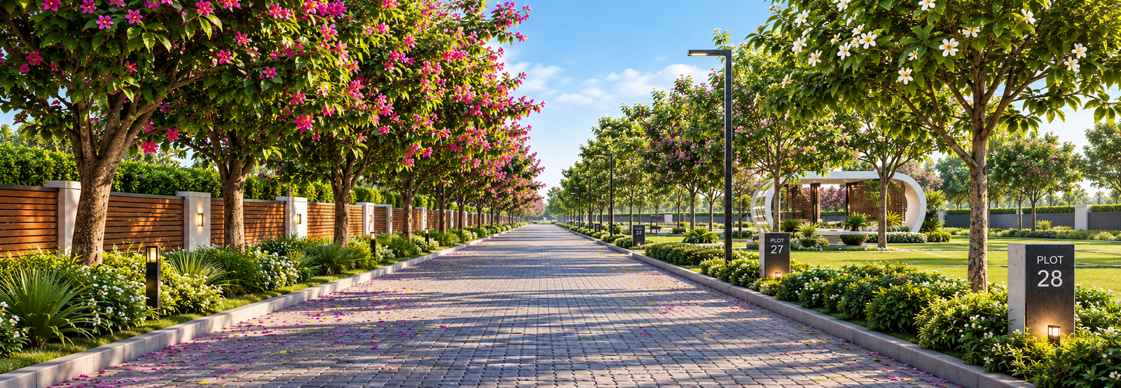 Garden promenade and water edge at Total Environment Yelahanka